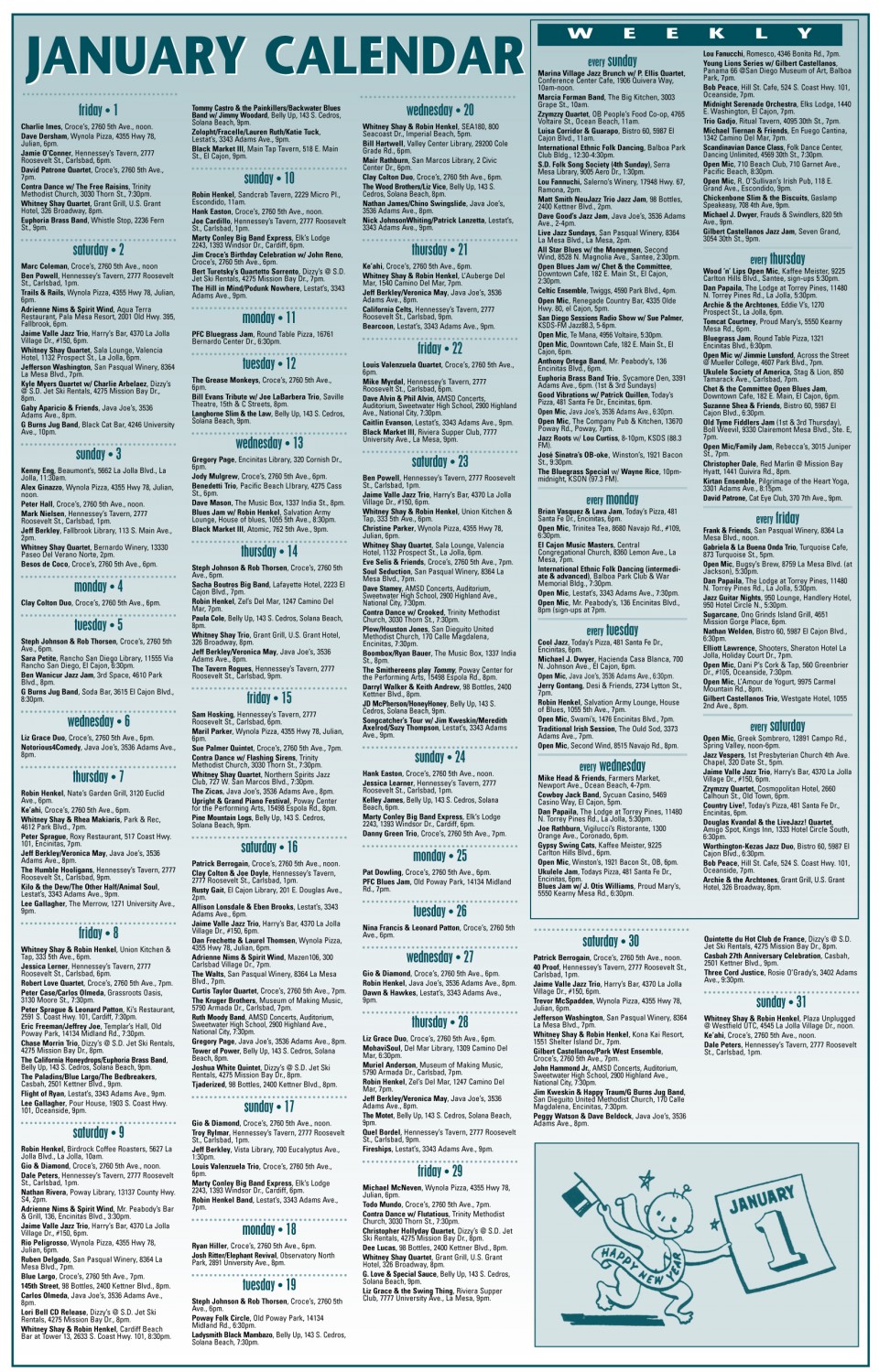 January 2016 Calendar