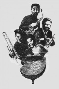 Clockwise from top: Hollis Gentry, Bruce Cameron, Jeannie Cheatham, Jimmie Cheatham. Illustration by John Bowdren. First appeared in the San Diego Reader, November 3, 1994.