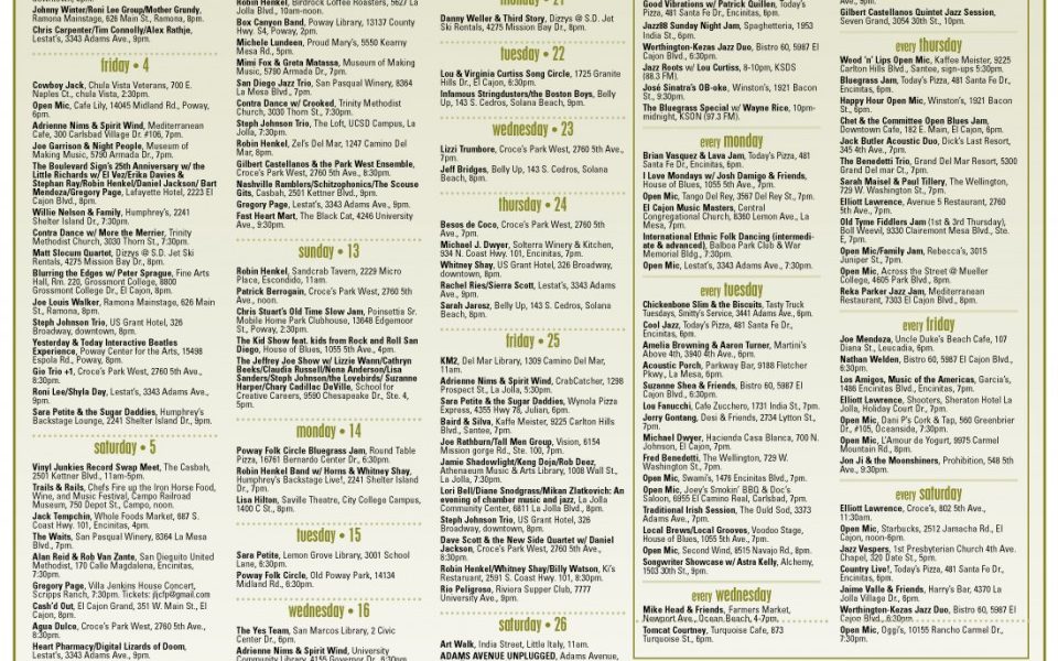 April 2014 Calendar San Diego Troubadour