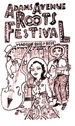 1999 poster for the Adams Avenue Roots Festival, honoring Rose Maddox, the year after she died. Art by Roy Ruiz Clayton.