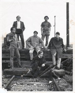The Inmates, circa 1966. Left to right: John Poppe, Steve Phillips, Gale Kellogg, Jim Conder, Lloyd (Kenji) Kozuma, Tom Kruse. Photo by Cecil Caulfield.